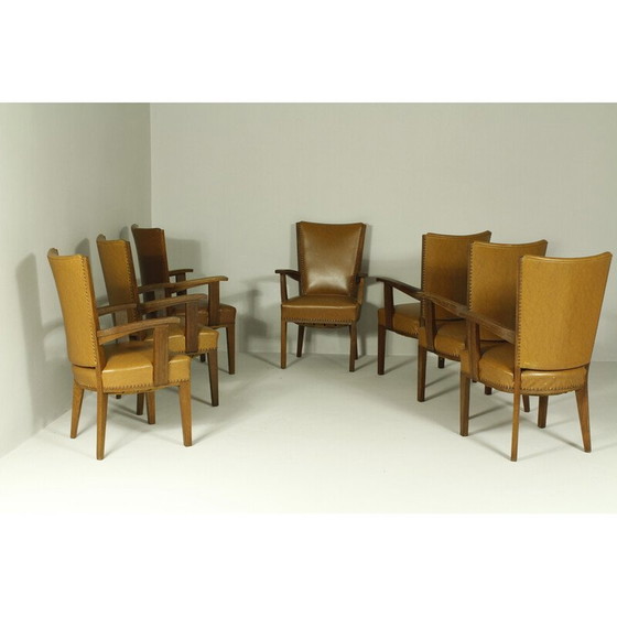 Image 1 of Ensemble de 7 chaises vintage en chêne par Hendrik Wouda, 1920