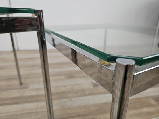 Image 1 of Tables basses Mid Century en acier et verre transparent