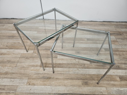 Tables basses Mid Century en acier et verre transparent