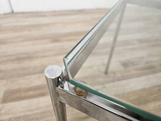 Image 1 of Tables basses Mid Century en acier et verre transparent