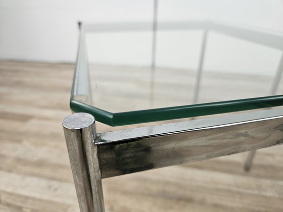 Image 1 of Tables basses Mid Century en acier et verre transparent