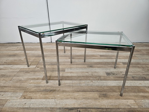 Tables basses Mid Century en acier et verre transparent