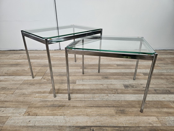 Image 1 of Tables basses Mid Century en acier et verre transparent