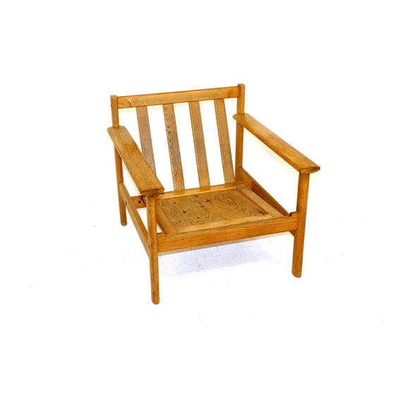 Image 1 of Fauteuil scandinave vintage en bois de chêne et tissu de coton noir, Suède 1960