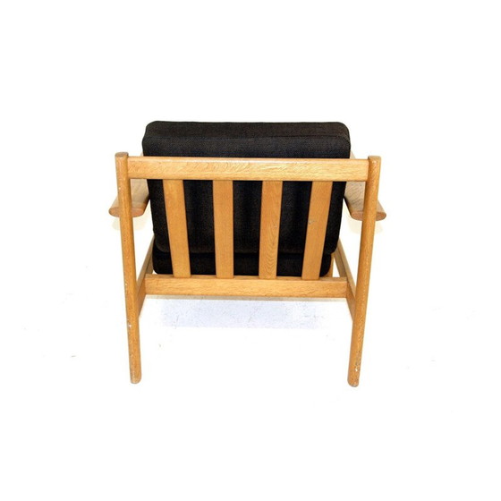Image 1 of Fauteuil scandinave vintage en bois de chêne et tissu de coton noir, Suède 1960