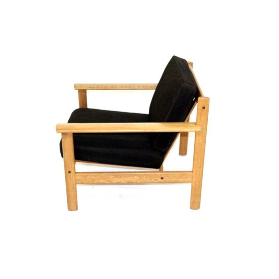 Image 1 of Fauteuil scandinave vintage en bois de chêne et tissu de coton noir, Suède 1960