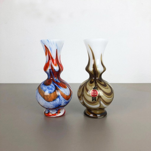 Lot de 2 vases italiens pop art vintage en opaline 1970