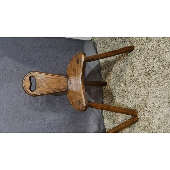 Image 1 of Paire de chaises tripodes brutales en chêne massif