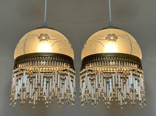 Ensemble de 2 tiges d'opaline italiennes d'époque pour lampes à suspension Chandeliers