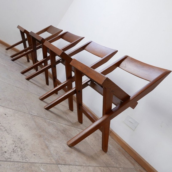 Image 1 of Ensemble de 4 chaises de bibliothèque vintage par Pierre Jeanneret, Inde 1960