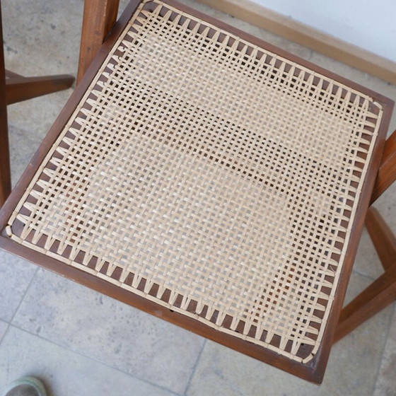 Image 1 of Ensemble de 4 chaises de bibliothèque vintage par Pierre Jeanneret, Inde 1960