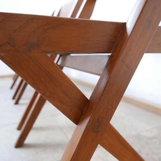 Image 1 of Ensemble de 4 chaises de bibliothèque vintage par Pierre Jeanneret, Inde 1960