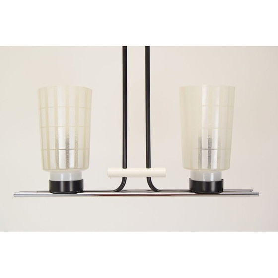 Image 1 of Lustre vintage en verre et métal laqué, Tchécoslovaquie 1970