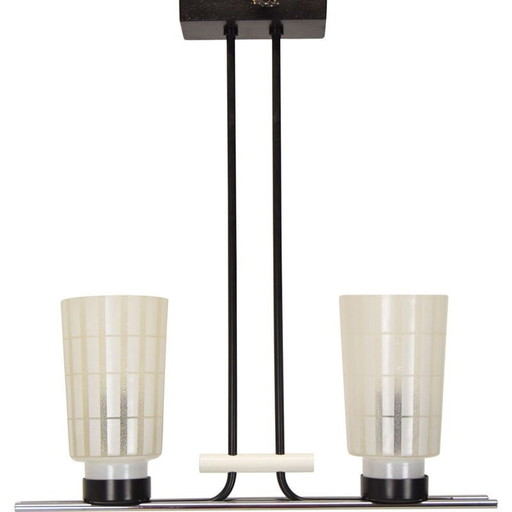 Lustre vintage en verre et métal laqué, Tchécoslovaquie 1970