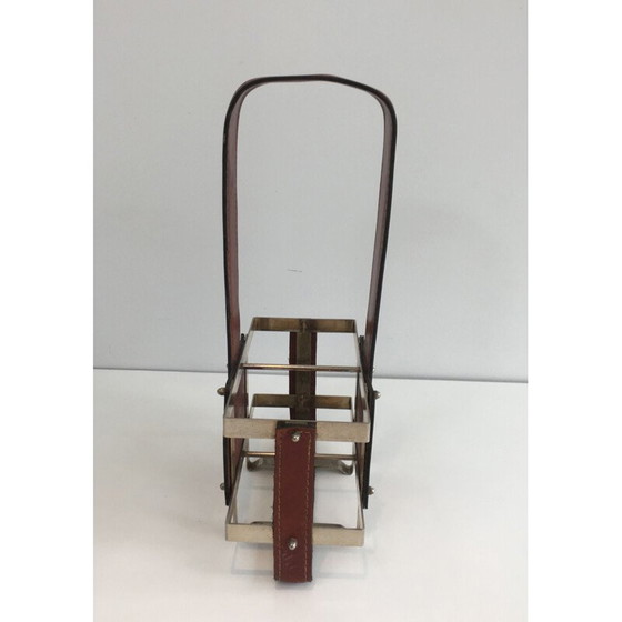 Image 1 of Porte-bouteille vintage en acier brossé et cuir