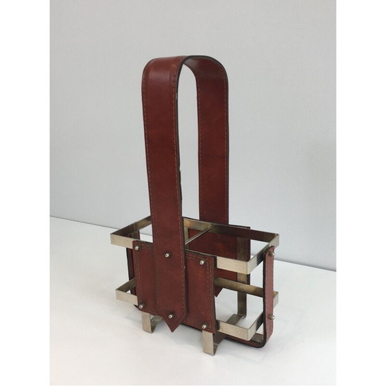 Image 1 of Porte-bouteille vintage en acier brossé et cuir