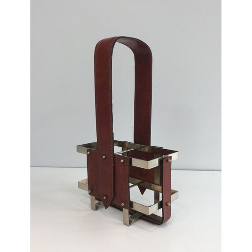 Porte-bouteille vintage en acier brossé et cuir