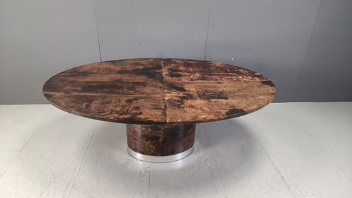 Table de salle à manger italienne en peau de chèvre laquée / parchemin par Aldo Tura, 1960S