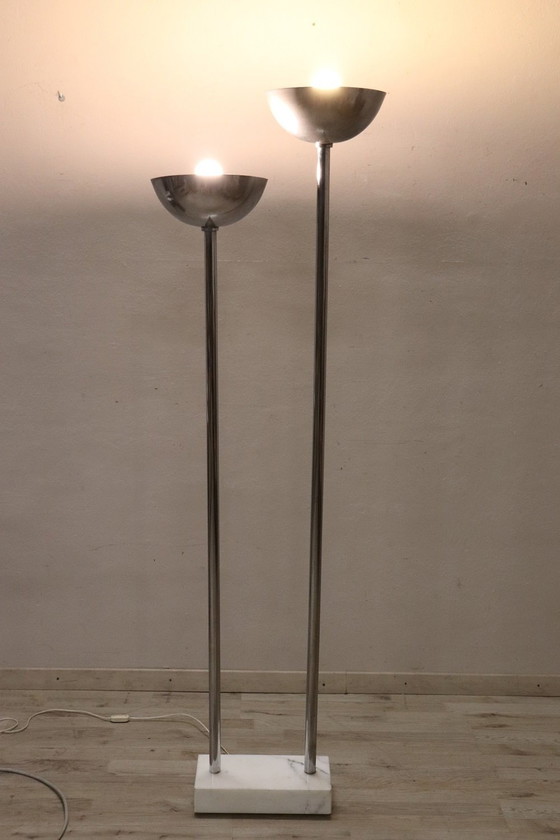 Image 1 of Lampadaire en chrome et marbre, 1980S