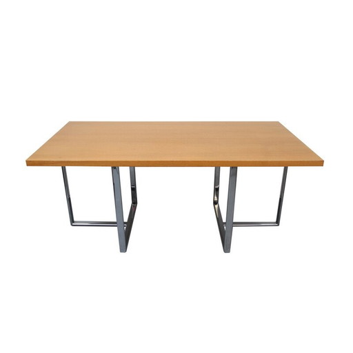 Bureau vintage en chêne clair et métal chromé, 1970