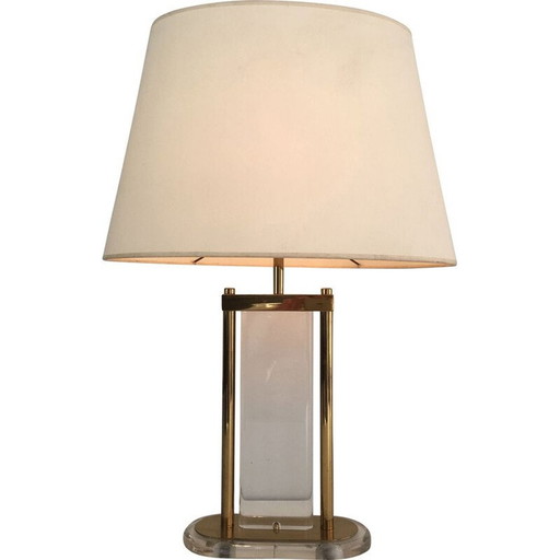 Lampe de table en laiton doré et plexiglas, 1970