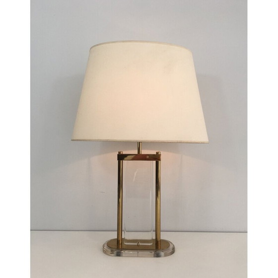 Image 1 of Lampe de table en laiton doré et plexiglas, 1970