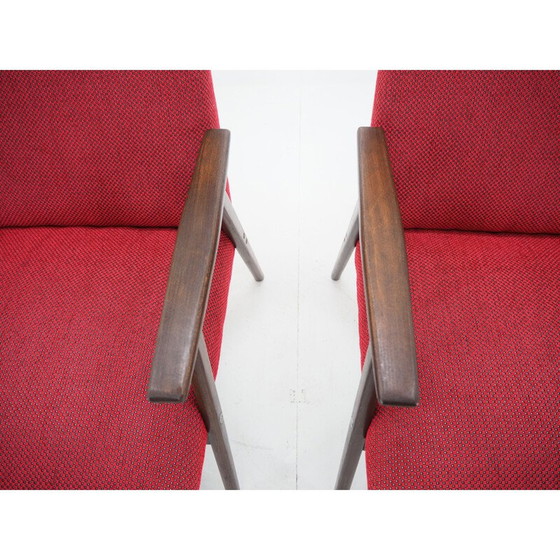 Image 1 of Paire de fauteuils rouges vintage, Tchécoslovaquie 1960