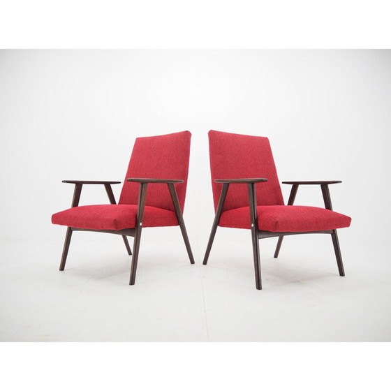 Image 1 of Paire de fauteuils rouges vintage, Tchécoslovaquie 1960