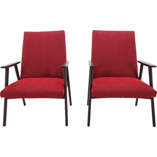 Paire de fauteuils rouges vintage, Tchécoslovaquie 1960