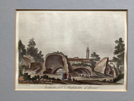 Image 1 of 2 Gravures / Eaux-fortes / Lithos anciennes en couleur dans un cadre