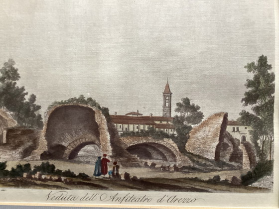 Image 1 of 2 Gravures / Eaux-fortes / Lithos anciennes en couleur dans un cadre