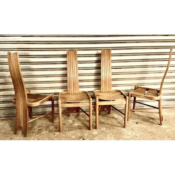 Image 1 of Ensemble de 4 chaises incurvées en bois de chêne massif, 1970