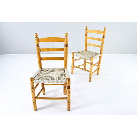Image 1 of Paire de chaises basses vintage en bois et corde