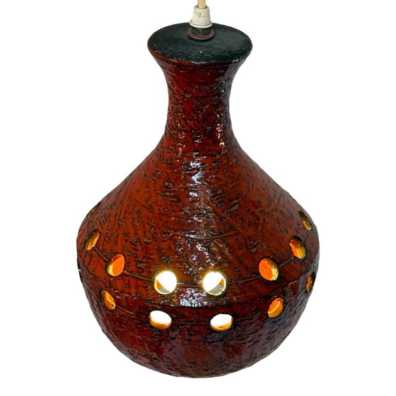 Image 1 of Fat Lava - Pédant suspendu en céramique - Midcentury - Allemagne - Boho - Rouge, en forme de trompette