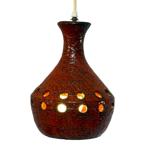 Image 1 of Fat Lava - Pédant suspendu en céramique - Midcentury - Allemagne - Boho - Rouge, en forme de trompette