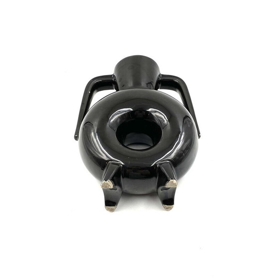 Image 1 of Vase vintage en céramique noire organique, France 1970