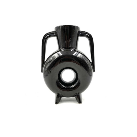 Image 1 of Vase vintage en céramique noire organique, France 1970