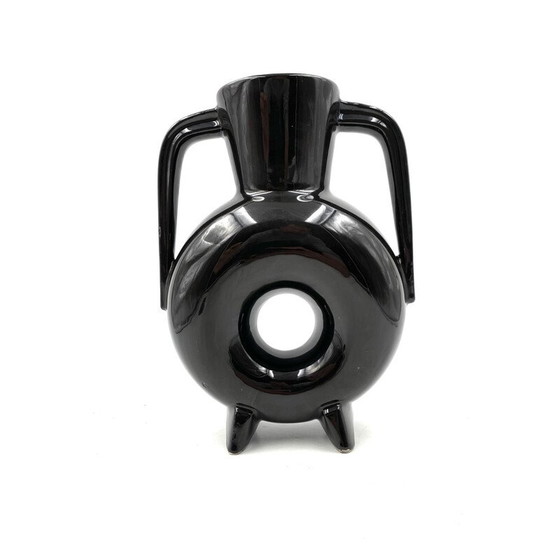 Image 1 of Vase vintage en céramique noire organique, France 1970