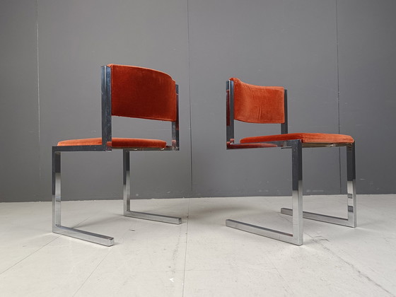 Image 1 of Chaises de salle à manger en porte-à-faux chromées, lot de 8, 1970S