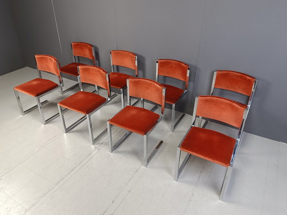 Image 1 of Chaises de salle à manger en porte-à-faux chromées, lot de 8, 1970S