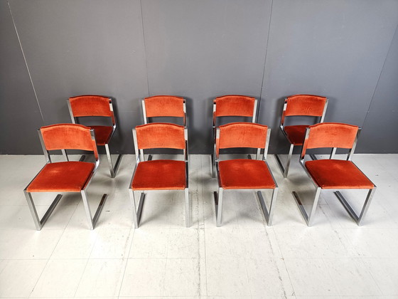 Image 1 of Chaises de salle à manger en porte-à-faux chromées, lot de 8, 1970S