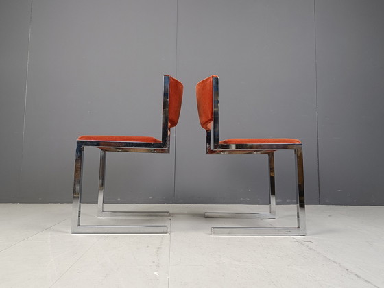 Image 1 of Chaises de salle à manger en porte-à-faux chromées, lot de 8, 1970S