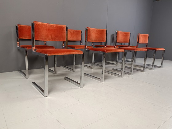 Image 1 of Chaises de salle à manger en porte-à-faux chromées, lot de 8, 1970S