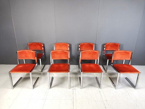 Image 1 of Chaises de salle à manger en porte-à-faux chromées, lot de 8, 1970S