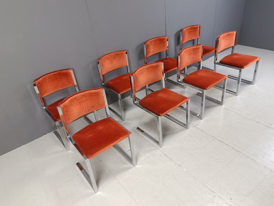 Image 1 of Chaises de salle à manger en porte-à-faux chromées, lot de 8, 1970S