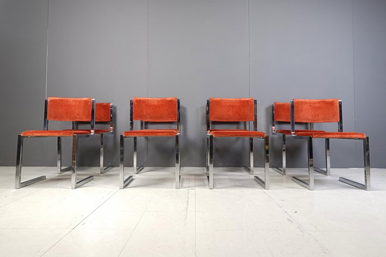 Image 1 of Chaises de salle à manger en porte-à-faux chromées, lot de 8, 1970S