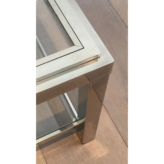 Image 1 of Paire de tables d'appoint chromées avec plateaux en verre, 1970