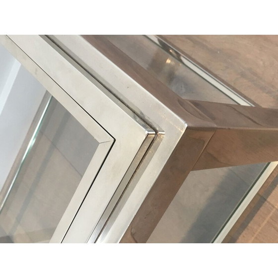 Image 1 of Paire de tables d'appoint chromées avec plateaux en verre, 1970