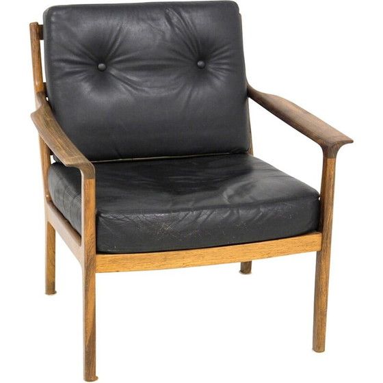 Image 1 of Fauteuil scandinave vintage en cuir par Bröderna Andersson, Suède 1960