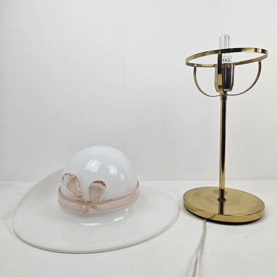 Image 1 of Lampe de table vintage en laiton et verre de Murano, Italie 1970